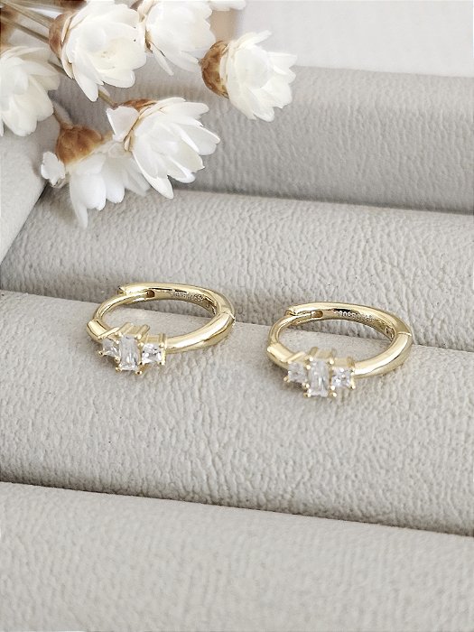 Brinco argolinha 10mm com zircônia prata 925 banhado a ouro amarelo 18k