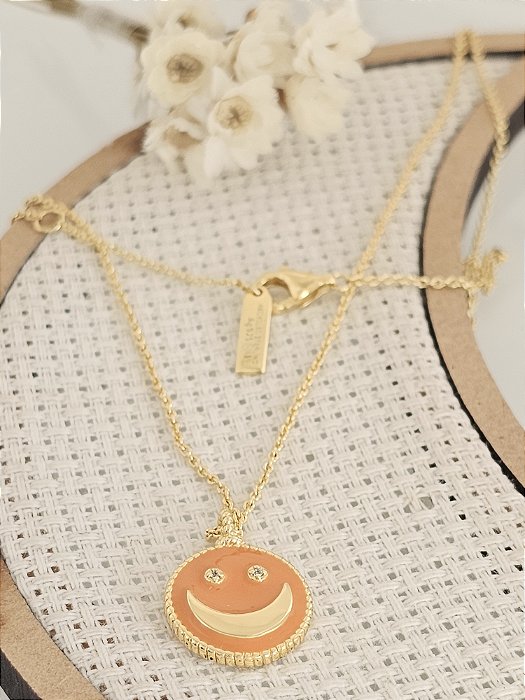 Colar happy dupla face prata 925 banhado a ouro amarelo 18k