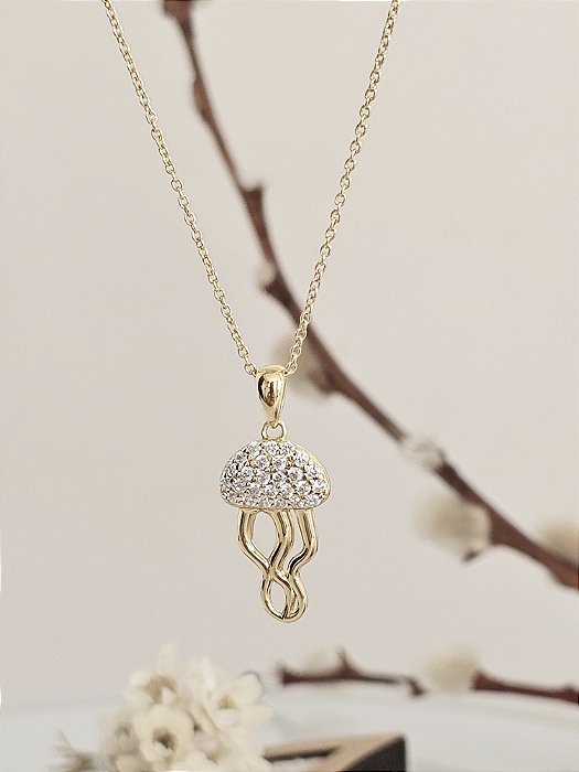 Colar com pingente Sea cravejado prata 925 banhado a ouro amarelo 18K