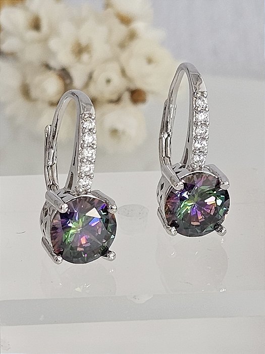 Brinco argola com topázio místico de 8mm prata 925 com banho de ródio