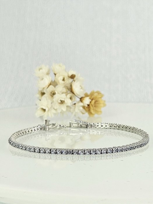 Pulseira Riviera gray 2mm fecho gaveta prata 925 e ródio/ 17cm