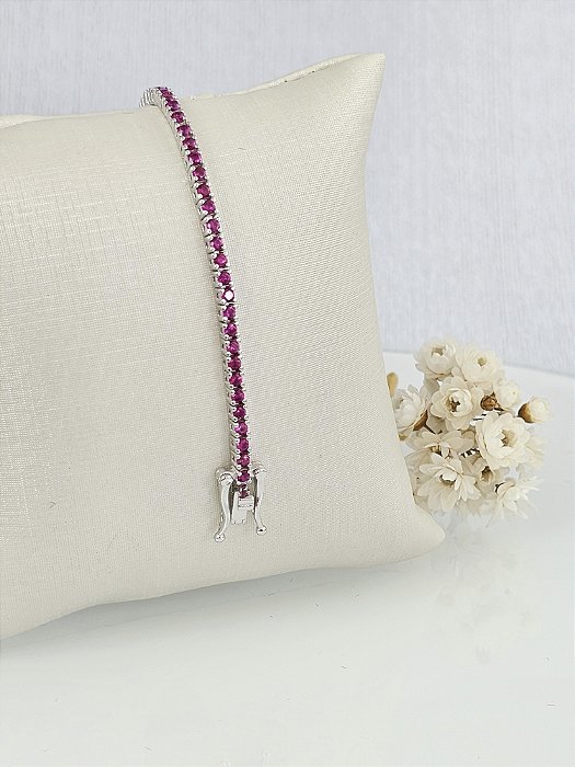 Pulseira Riviera Ruby 2mm prata 925 com banho de ródio/ 16cm
