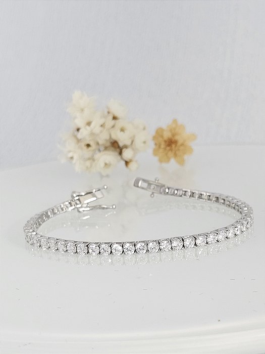 Pulseira Riviera cristal 3mm fecho gaveta prata 925 com banho de ródio/ 16cm