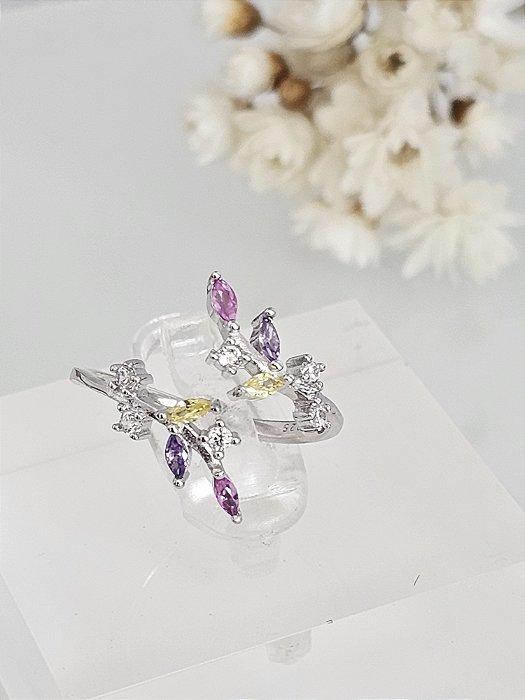 Anel regulável colorido prata 925 com ródio