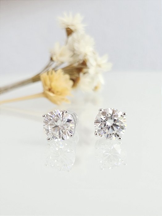 Brinco ponto de luz 5mm Moissanite prata 925 com banho de ródio