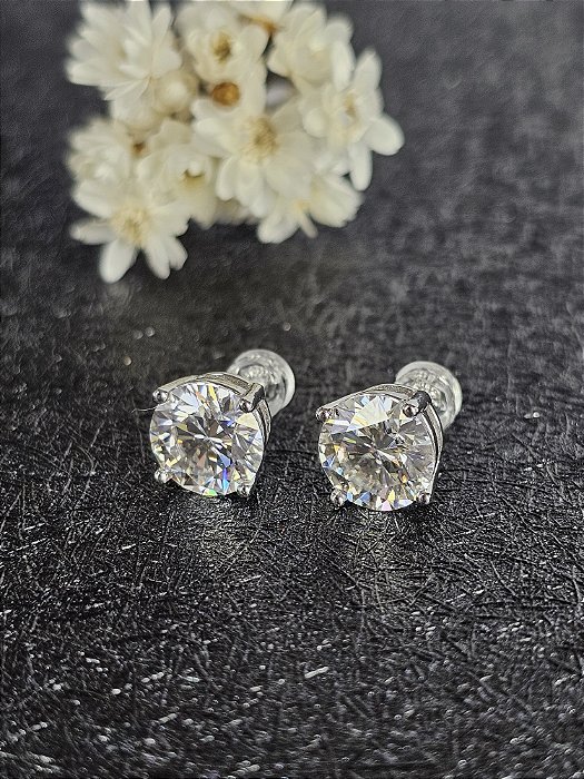 Brinco Ponto de Luz Moissanite 9mm prata 925 com banho de ródio