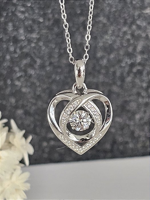 Colar coração com Moissanite de 5mm prata 925/ródio