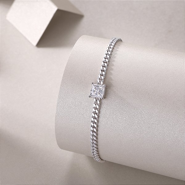 Pulseira Moissanite quadrado 5,5mm prata 925 com banho de ródio