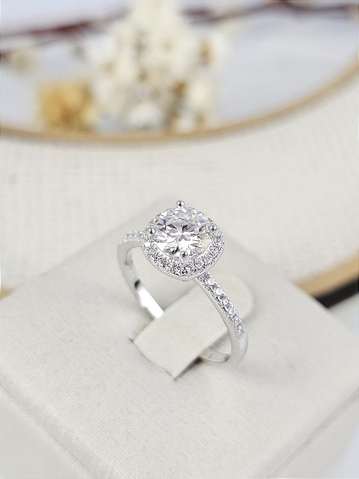 Anel Solitário Eternity Moissanite 6,5mm prata 925 com banho de ródio