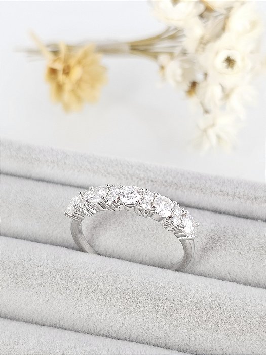 Anel meia aliança Moissanite 3,5/1,75mm prata 925 com banho de ródio