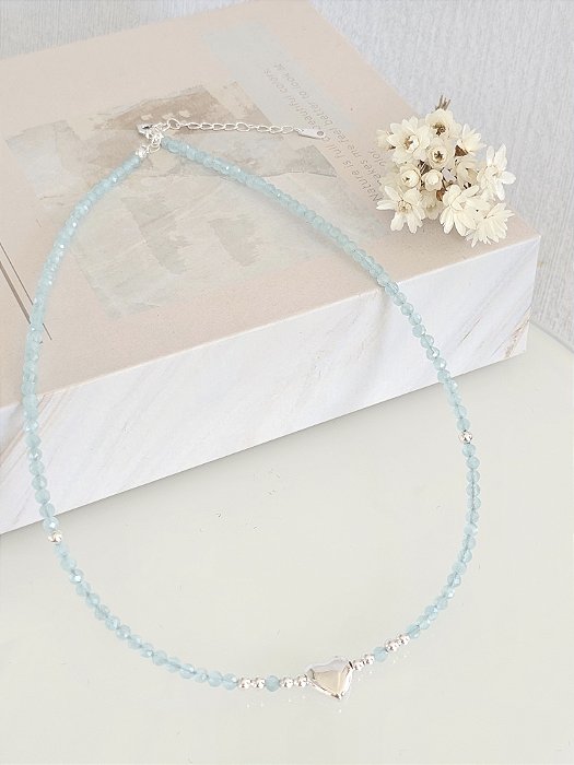 Choker de cristal azul claro 3mm prata 925