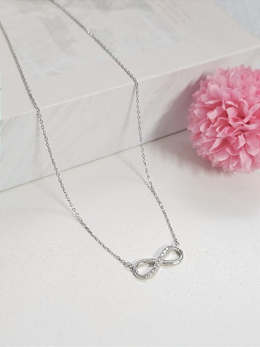 Colar infinito com zircônia prata 925 com ródio