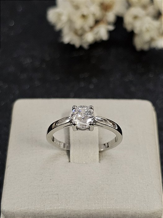 Anel solitário 5mm prata 925 com ródio