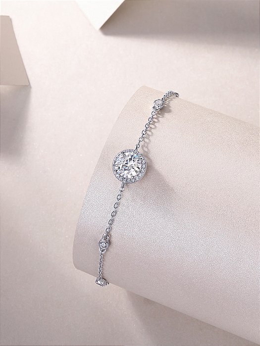 Pulseira ponto de luz Moissanite 6,5mm/ 1.0ct prata 925 com banho de ródio