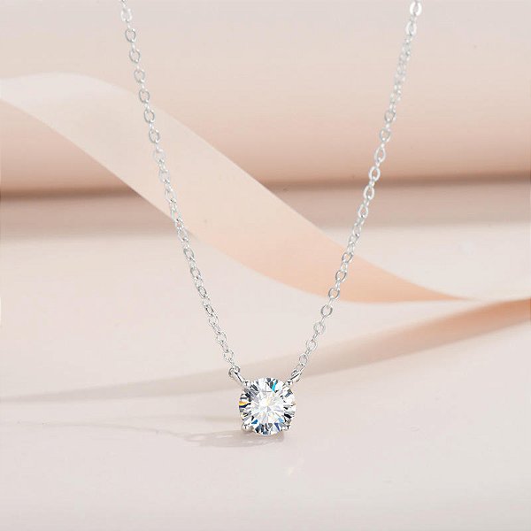 Colar Ponto de Luz Moissanite 8mm/2.0ct prata 925 com ródio