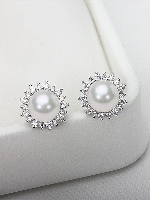 Brinco pérola e Moissanite 1,7mm/ 0.02ct prata 925 com banho de ródio