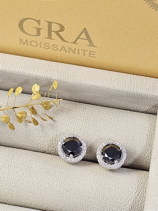 Brinco Moissanite Black 6,5mm/ 1.0ct prata 925 com ródio