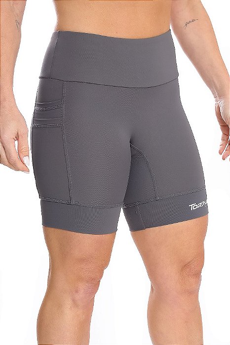 Bermuda Feminina Compress Multi Bolsos Cinza