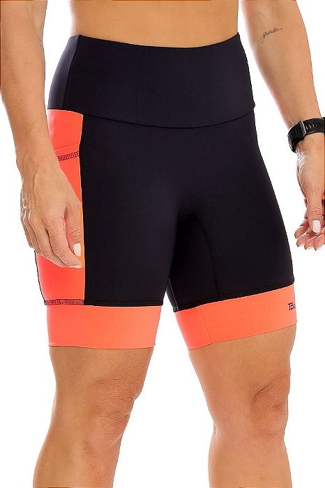 Bermuda Feminina Compress Max PRETO COM LARANJA