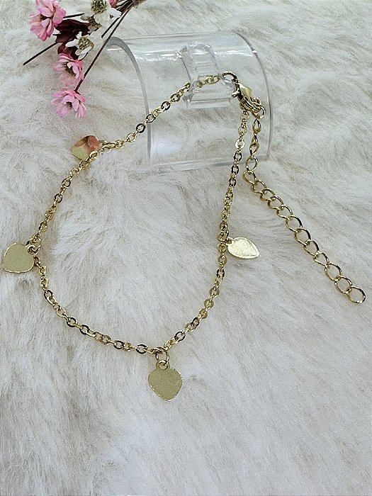 Pulseira Semijoia Hipoalergênico Coração Happy Lyfe Dourado