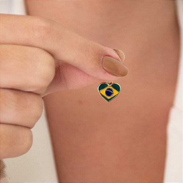 Pingente Happy Lyfe Hipoalergênico Bandeira do Brasil Coração