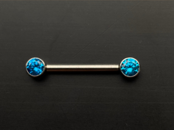 P0662 MAMILO TITANIO PUSH PIN ZIRCONIA SOLITARIA  AZUL 14MM