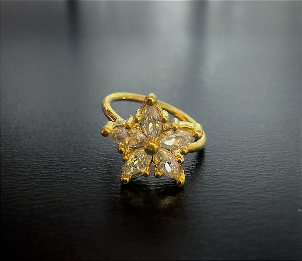 P0472 ARGOLA RODIO DOURADO TORÇAO FLOR CRISTAL 8MM