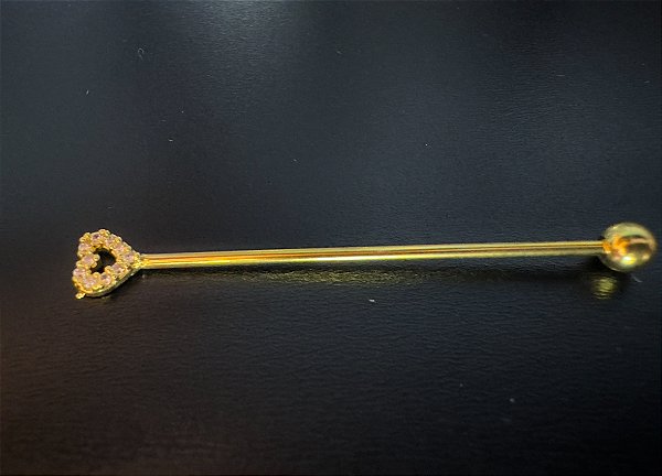 P0471 TRANSVERSAL RODIO DOURADO CORAÇAO CRAVEJADO NA PONTA 14MM