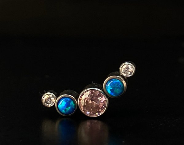 P0337 TOPO TITANIO CLUSTER 5 PEDRAS ZIRCONIA ROSA OPALAS AZUIS 1.2 TN451