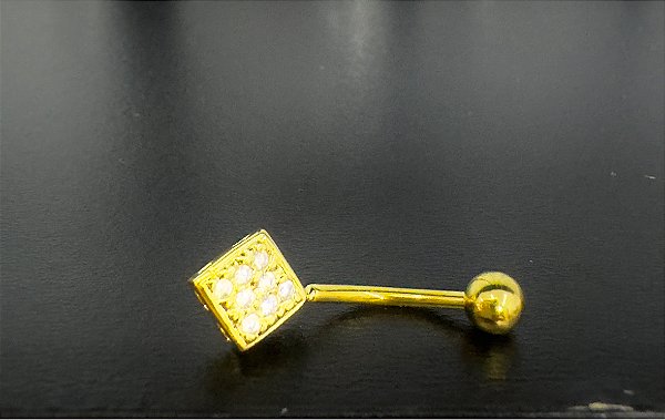 P0291 BANANA UMBIGO RÓDIO DOURADO QUADRADO CRAVEJADO