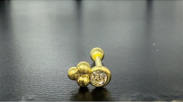 P0255 MICROBELL RÓDIO RETO  DOURADO TRINITY BOLINHAS COM PEDRAS 1.2 6MM