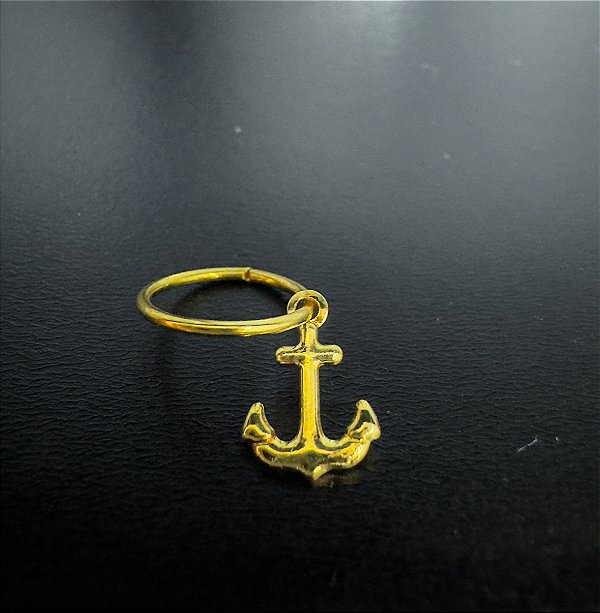 P0236 ARGOLA RODIO DOURADO TORÇAO PINGENTE ANCORA 8MM