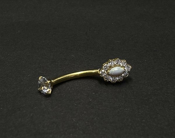 P0229 UMBIGO FLOR OVAL C/ZIRCONIA MIOLO OPALA TITANIO PVD GOLD 12MM
