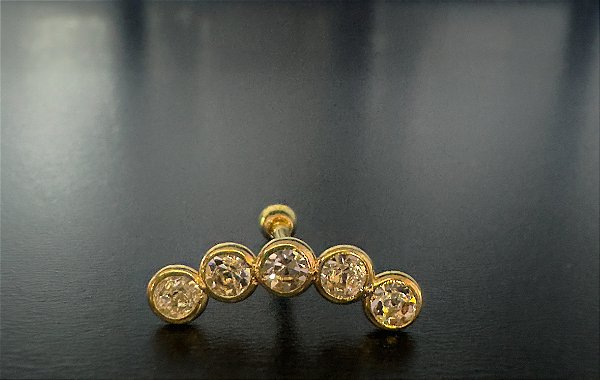 P0182 MICROBELL RETO RODIO DOURADO CLUSTER 5 PEDRAS 1.2 8MM