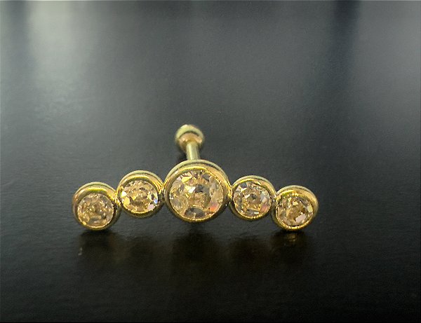P0181 MICROBELL RETO RODIO DOURADO CLUSTER 5 PEDRAS 1.2 8MM