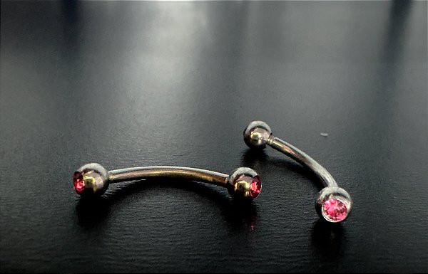 P0142 CURVO AÇO STRASS ROSA 8 MM