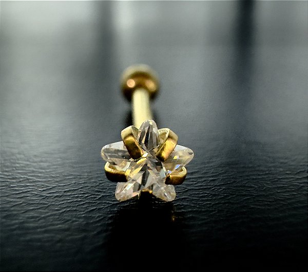 P0133 MICROBELL RETO PVD DOURADO ZIRCONIA  ESTRELA 3MM 1.2
