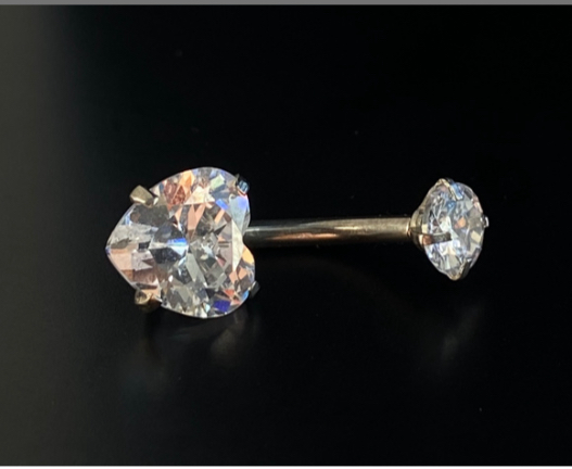 P0108 BANANA UMBIGO AÇO  DUPLA ZIRCONIA CORAÇÃO G ROSCA INERNA