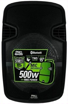 CAIXA DE SOM ATIVA PRO BASS STREET 15 BLUETOOTH 500W COM BATERIA INTERNA
