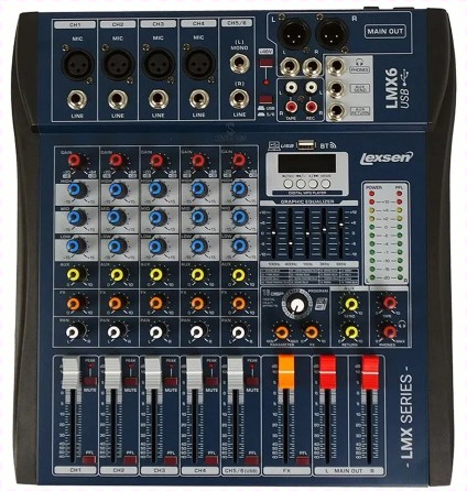 MIXER MESA DE SOM 6 CANAIS COM USB LEXSEN LMX6USB