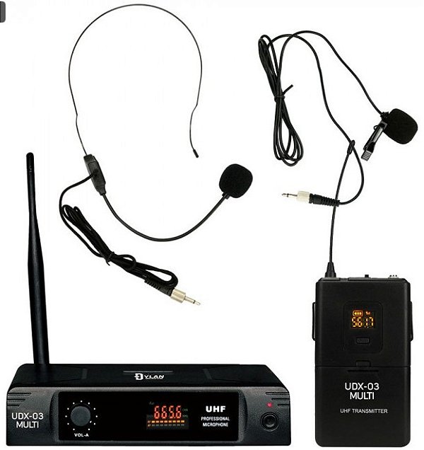 MICROFONE SEM FIO DYLAN UDX-03 UHF HEADSET / LAPELA