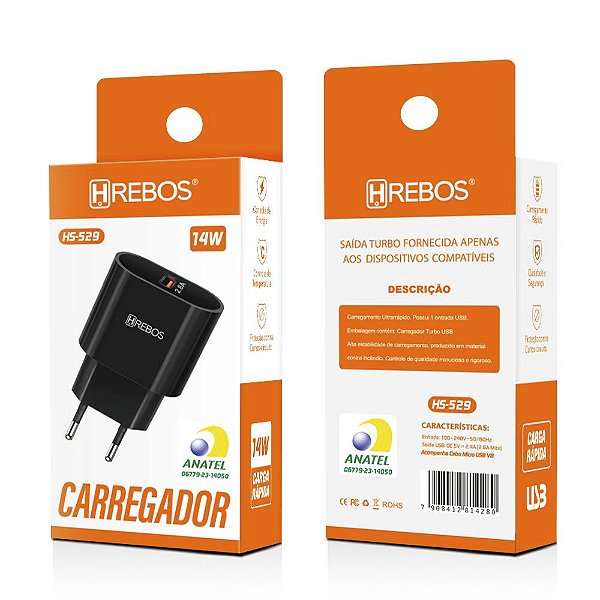 KIT CARREGADOR MICRO USB (V8) 14w - HREBOS