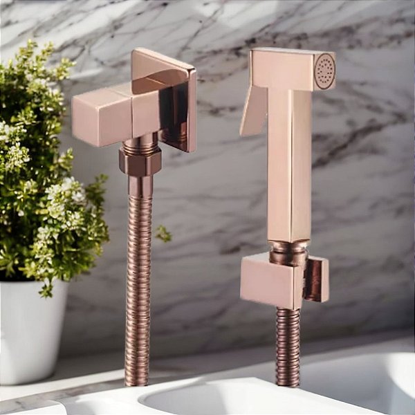 Ducha Higiênica De Banheiro Luxo Quadrada Metal Rose Gold