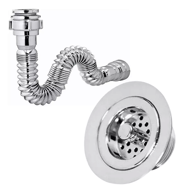 Sifão Sanfonado Metalizado Abs + Válvula Pia Americana Metal