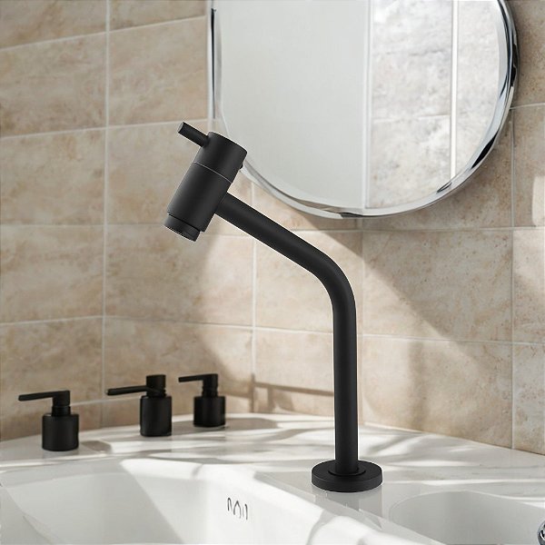 Torneira de Banheiro 1/4 de Volta Link Slim para Bancada ou Cuba em Metal Preto Fosco