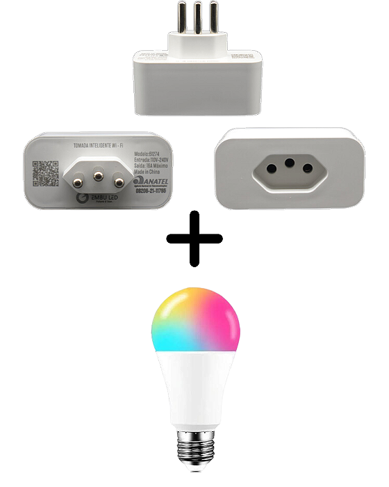 Kit Tomada Inteligente + Lâmpada Smart LED 10W RGB Wi-Fi – Controle por App e Voz
