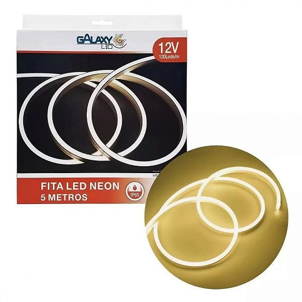 Fita LED Neon 12V - 5M IP65 Luz Branca Quente 3000K