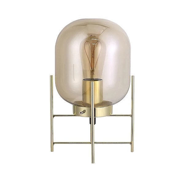 Luminária de Mesa Flint Vidro Champanhe com Metal Dourado 28,5cm – Casual Light