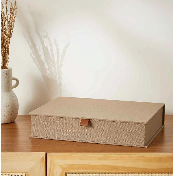 CAIXA EM MDF COM REVESTIMENTO EM LINHO - 15976