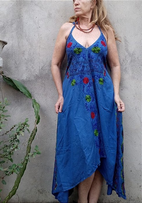 Vestido indiano bordado algodão